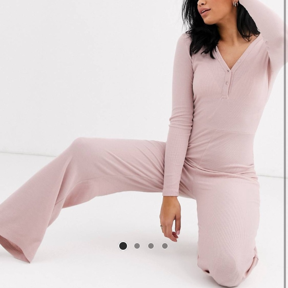 Missguided ribbed lounge jumpsuit pink